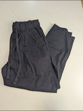 LOFT Poplin Jogger Pants Slate Grey Cotton Drawstring Cargo Casual Womens Sz Med